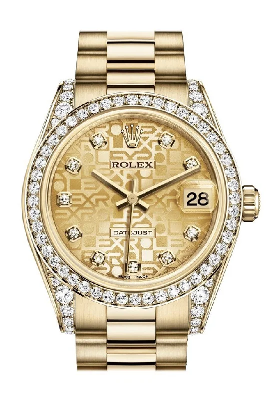 Rolex Datejust 31 Champagne Jubilee Diamond Dial Diamond Bezel Lug 18K Yellow Gold President Ladies Watch 178158