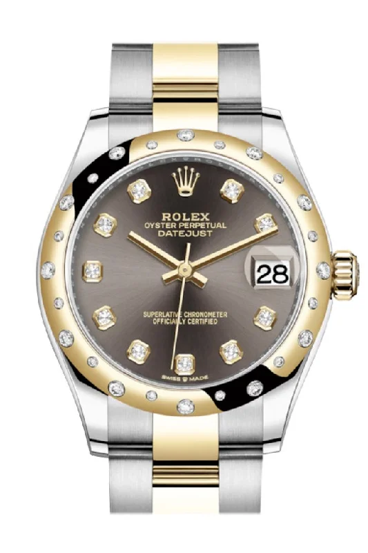 Rolex Datejust 31 Dark Grey Diamonds Dial Diamond Bezel Yellow Gold Two Tone Watch 278343RBR 278343 NP