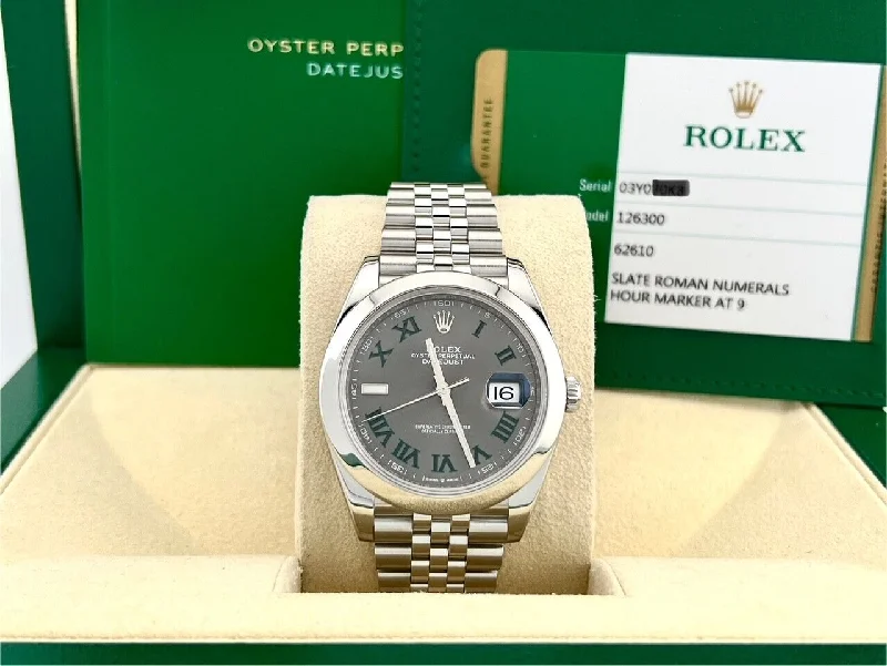 Rolex Datejust 41 126300 Slate Wimbledon Dial Stainless Steel Box Paper Jubilee