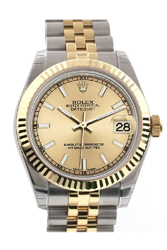 Rolex Datejust 31 Champagne Dial Fluted Bezel 18K Gold Two Tone Jubilee Ladies Watch 178273