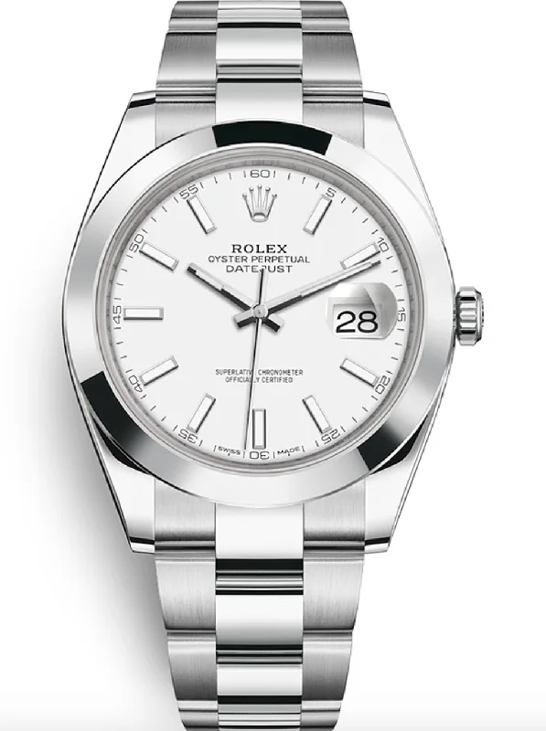 Replica AAAA+ Rolex Datejust 41 Steel White Dial Smooth Bezel Oyster Watch 126300