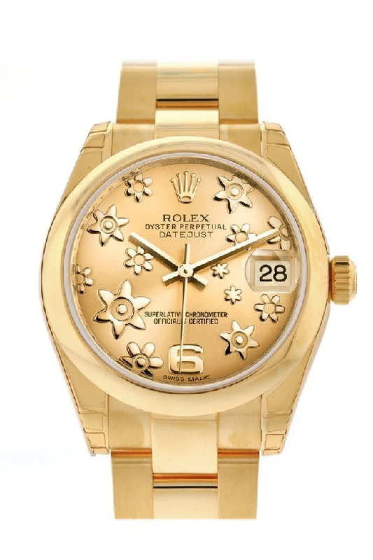 Rolex Datejust 31 Champagne Floral Motif Dial  18K Yellow Gold Ladies Watch 178248