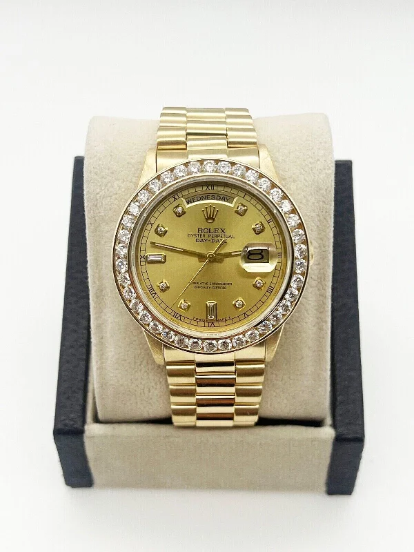 Rolex 18238 President Day Date Champagne Diamond Dial Diamond Bezel 18K Gold