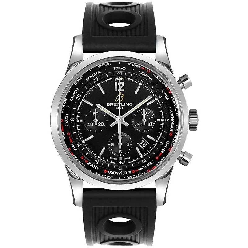 Breitling Men's AB0510U6-BC26-201S Transocean Chronograph Unitime Pilot Chronograph Black Rubber Watch