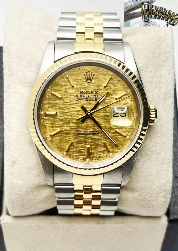 Rolex Datejust 16233 Champagne Linen Dial 18K Yellow Gold & Stainless Steel