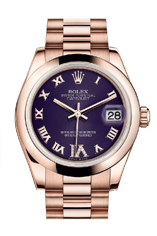 Rolex Datejust 31 Purple Large VI set with Diamond Dial 18K Everose Gold President Ladies Watch 178245