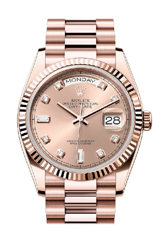 Rolex Day-Date 36 RosŽ Colour  Dial Fluted Bezel 18K Everose gold President Watch 128235