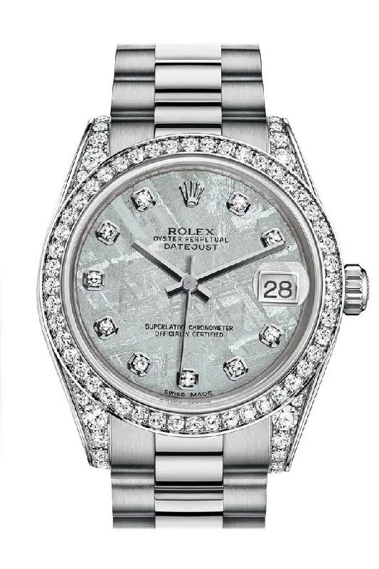 Rolex Datejust 31 MeteoriteÊDiamond Dial Diamond Bezel Lug 18K White Gold President Ladies Watch 178159