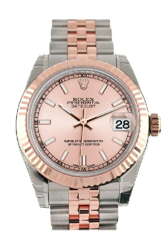 Rolex Datejust 31 Pink Dial Fluted Bezel 18K Rose Gold Two Tone Jubilee Ladies Watch 178271