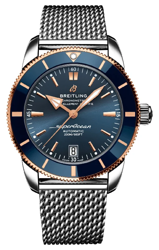 Breitling Superocean Heritage Automatic Chronometer Stainless Steel & 18k Rose Gold Blue Dial Date Divers Mens Watch UB2010161C1A1