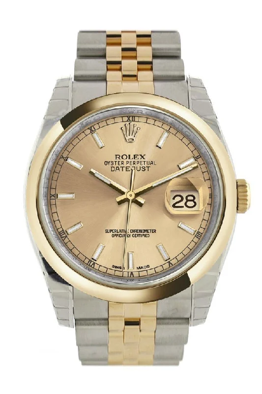 Rolex Datejust 36 Champagne Dial 18k Gold Two Tone Jubilee Watch 116203