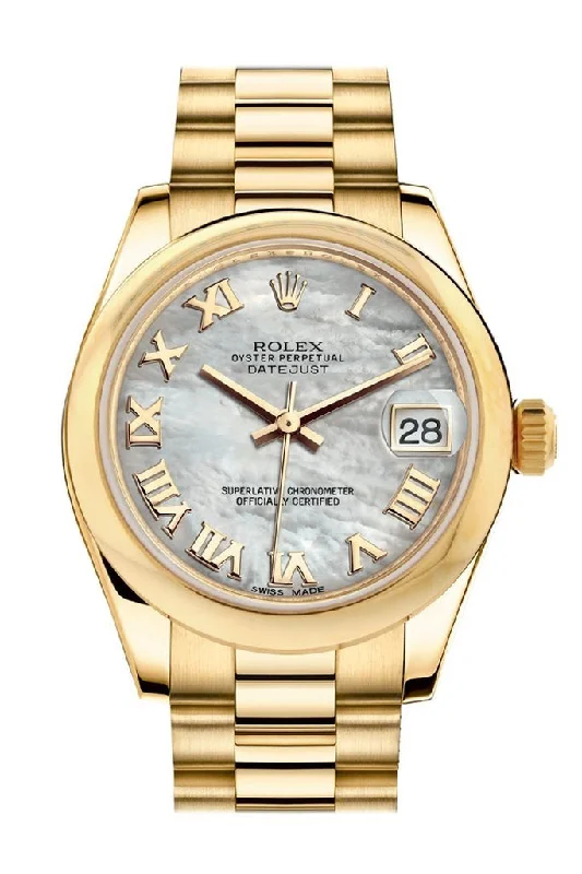 Rolex Datejust 31 White Mother of Pearl Roman Dial 18K Yellow Gold President Ladies Watch 178248