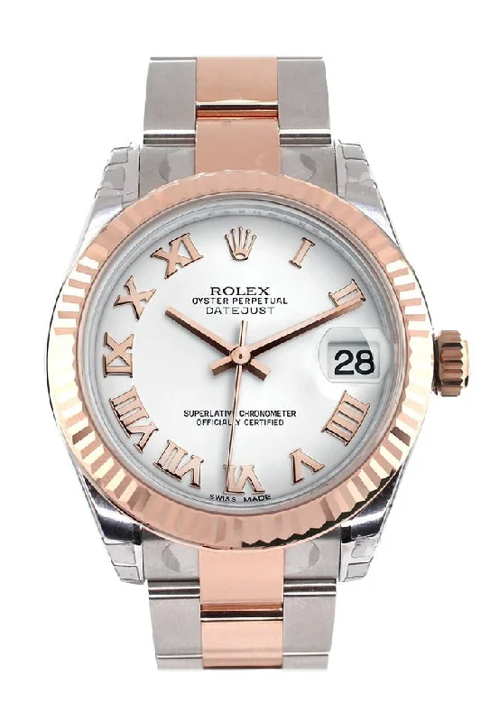 Rolex Datejust 31 White Roman Dial Fluted Bezel 18K Rose Gold Two Tone Ladies Watch 178271