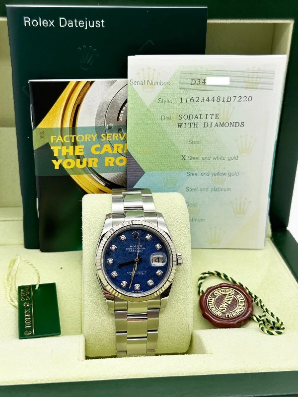 Rolex 116234 FACTORY Sodalite Diamond Dial Stainless 18K Gold Box Paper 2006