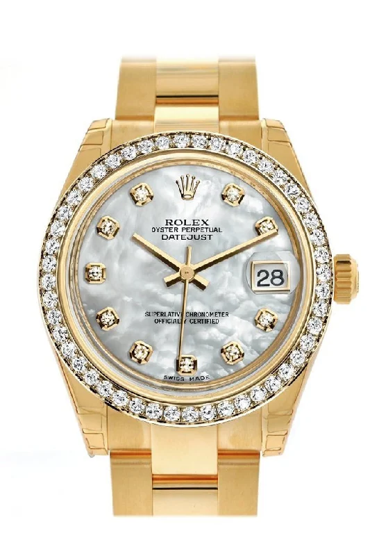 Rolex Datejust 31 White Mother of Pearl Diamond Dial Diamond Bezel 18K Yellow Gold Ladies Watch 178288