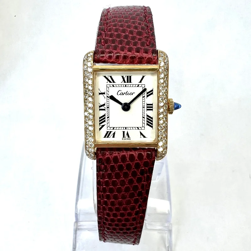 CARTIER TANK Manual Winding 21mm GP Silver Watch 0.97TCW Diamonds