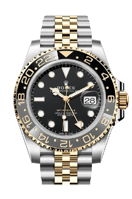 Rolex GMT-Master II Black Dial Steel 18kt Yellow Gold Men's Watch 126713GRNR