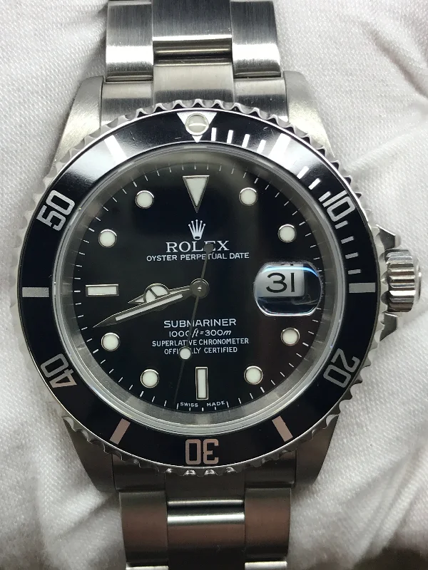 Rolex Submariner Date SEL NO Holes 16610 Black Dial Automatic Men's Watch