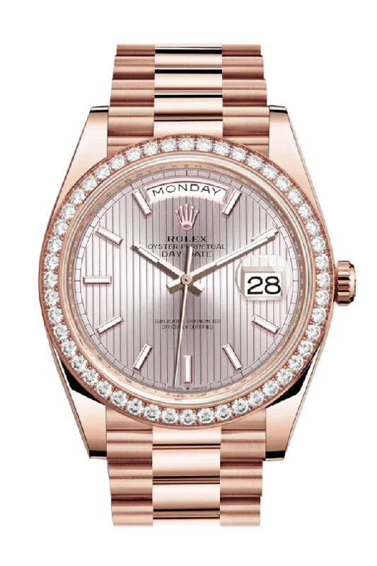 Rolex Day-Date 40 Sundust Stripe Motif Dial Diamond Bezel 18K Everose gold President Automatic Men's Watch 228345RBR 228345