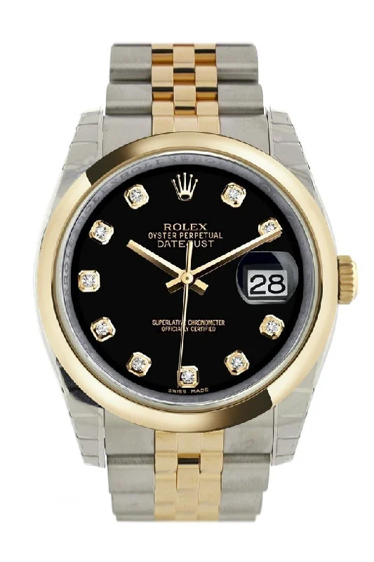 Rolex Datejust 36 Black Diamond Dial 18k Gold Two Tone Jubilee Watch 116203