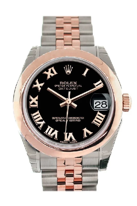 Rolex Datejust 31 Black Roman Dial 18K Rose Gold Two Tone Jubilee Ladies Watch 178241