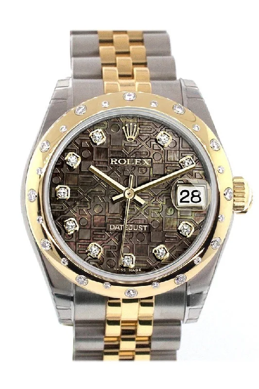 Rolex Datejust 31 Black Mother of Pearl Jubilee Diamonds Dial Diamond Bezel 18K Gold Two Tone Jubilee Ladies 178343