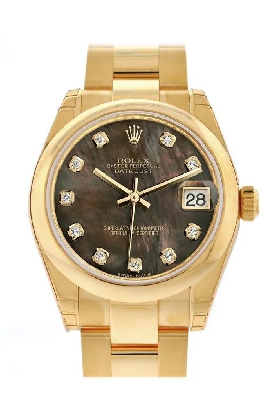 Rolex Datejust 31 Black Mother of Pearl Diamond Dial 18K Yellow Gold Ladies Watch 178248