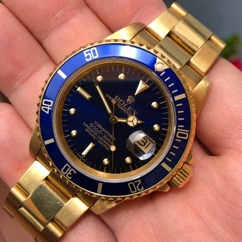 1984 Rolex Submariner 16808 Blue Nipple Dial 18K Yellow Gold Automatic Wristwatch