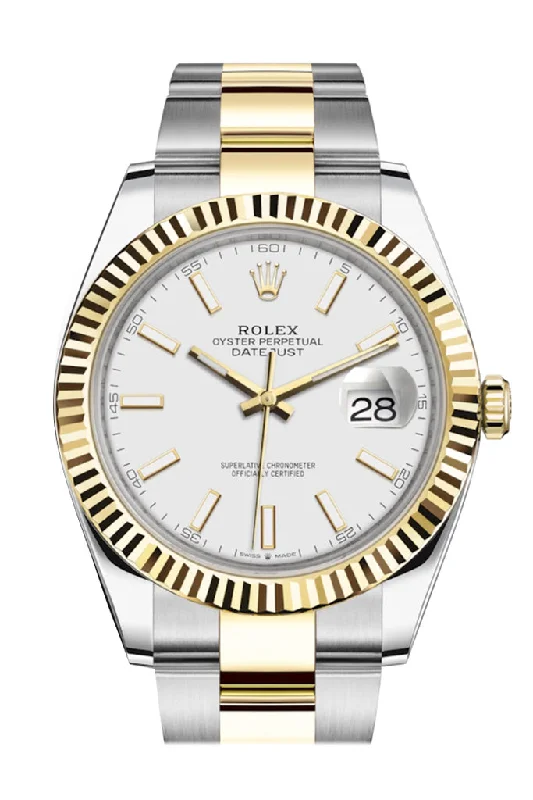 Rolex Datejust 41 White Dial Fluted Bezel 18k Yellow Gold Mens Watch 126333