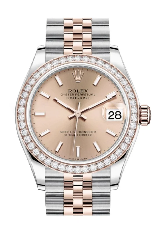 Rolex Datejust 31 RosŽ Dial Diamond Bezel Rose Gold Two Tone Jubilee Watch 278381RBR 278381