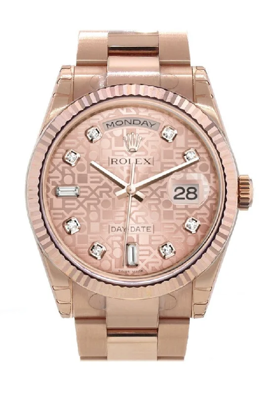 Rolex Day-Date 36 Pink Jubilee design set with diamonds Dial Fluted Bezel Oyster Everose Gold Watch 118235