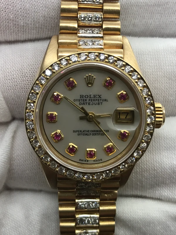 Rolex President 26mm 69178 Custom MOP Rubies Dial Automatic Women's Watch