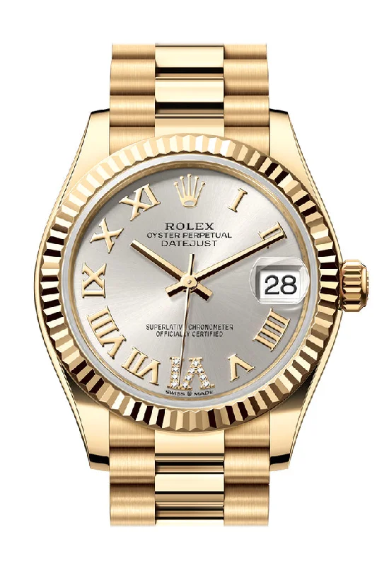 Rolex Datejust 31 SIlver Roman Dial Fluted Bezel Yellow Gold Ladies Watch 278278 278278-0028