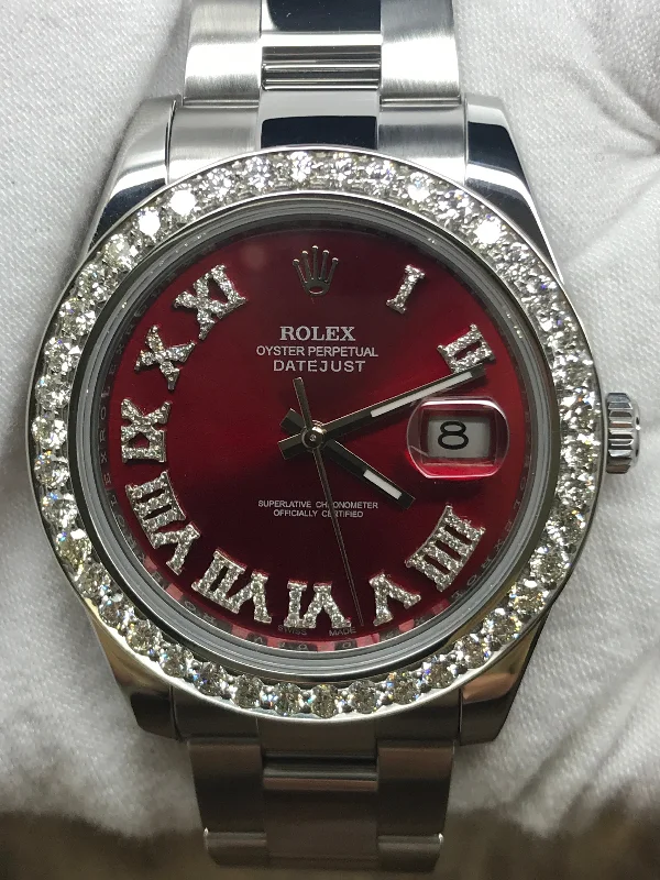 Rolex Datejust II 116300 Red Custom Diamond Dial Automatic Men's Watch