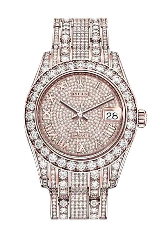 Rolex Pearlmaster 34 Diamond Pave Dial Pearlmaster Bracelet 18K Rose Gold Watch 81405RBR