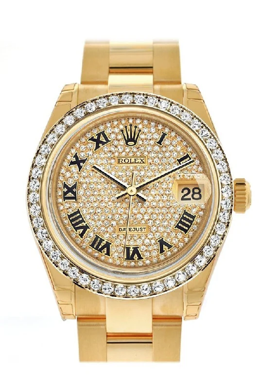 Rolex Datejust 31 Diamond Paved Dial Diamond Bezel 18K Yellow Gold Ladies Watch 178288