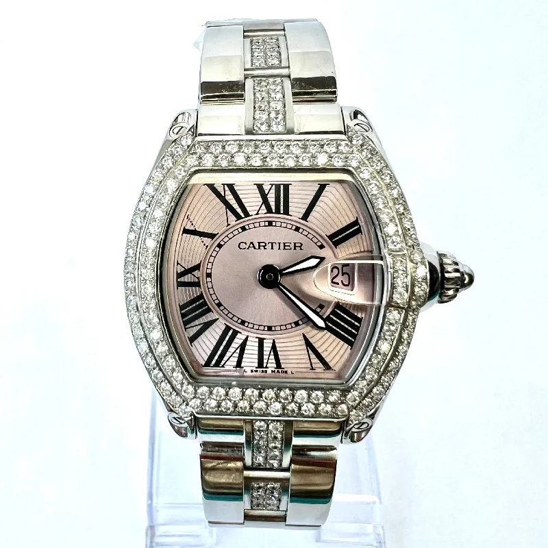 CARTIER ROADSTER Quartz 31mm Steel 2.2TCW Diamond Watch