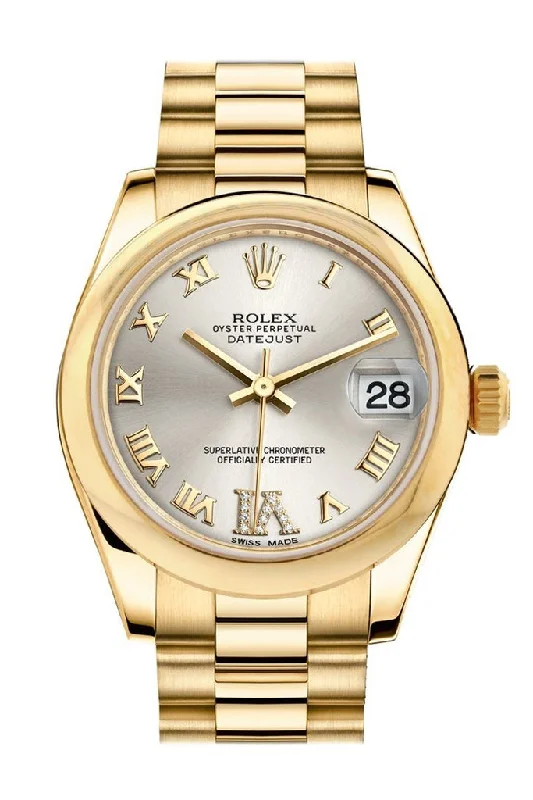 Rolex Datejust 31 Silver Large VI Rubies Dial 18K Yellow Gold President Ladies Watch 178248