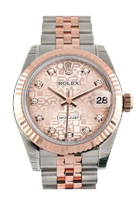 Rolex Datejust 31 Pink Jubilee Diamond Dial 18K Rose Gold Two Tone Ladies Watch 178271