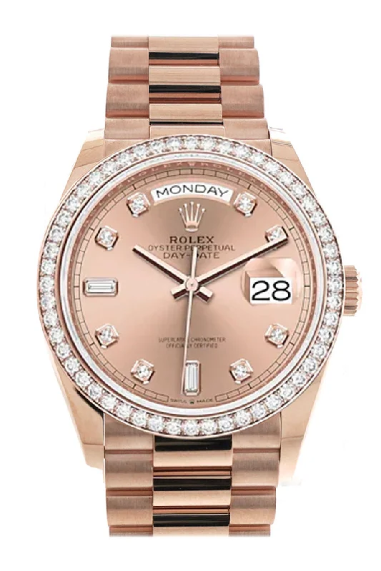 Rolex Day-Date 36 RosŽ Colour Dial Diamond Bezel 18K Everose Gold President Watch 128345RBR