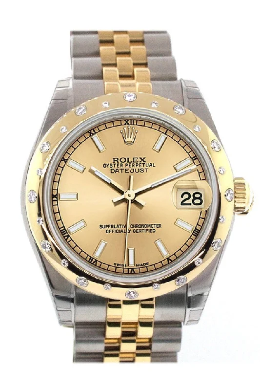 Rolex Datejust 31 Champagne Dial Diamond Bezel 18K Gold Two Tone Jubilee Ladies Watch 178343