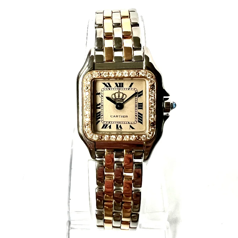 CARTIER PANTHERE Quartz 23mm 2 Row Gold 0.33TCW Diamond Watch Royal Jordanian Crown Emblem Dial