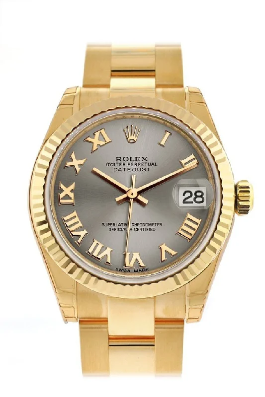 Rolex Datejust 31 Steel Roman Dial Fluted Bezel 18K Yellow Gold Ladies Watch 178278