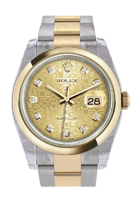 Rolex Datejust 36 Champagne-colour Jubilee Diamond Dial 18k Gold Two Tone Oyster Watch 116203