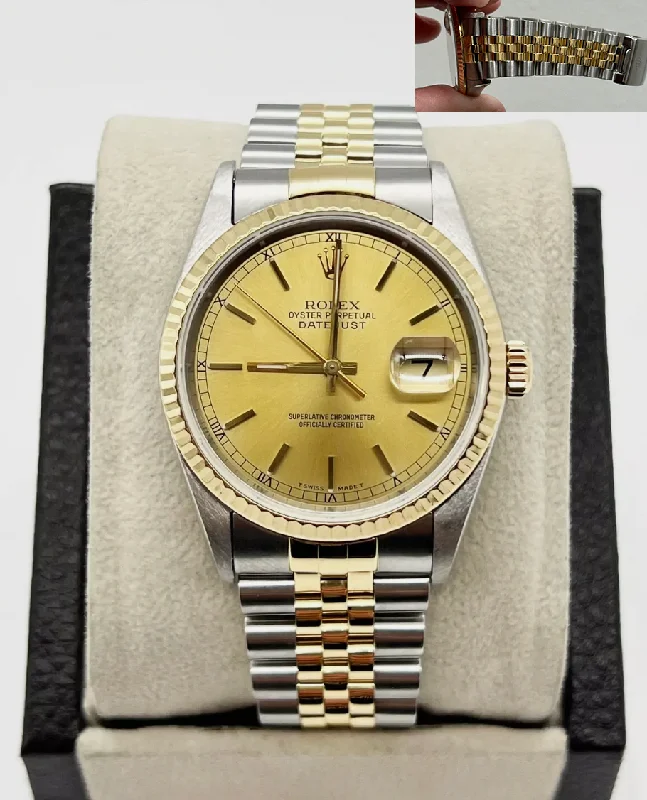 Rolex 16233 Datejust 36mm Champagne Dial 18K Yellow Gold Stainless Steel