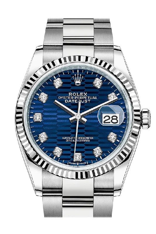 Rolex Datejust 36 Bright Blue Fluted Motif Diamond Dial Fluted Watch 126234