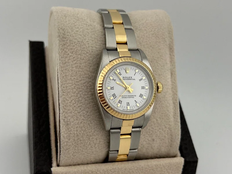 Rolex Ladies Oyster Perpetual 76193 White Dial 18K Yellow Gold Stainless