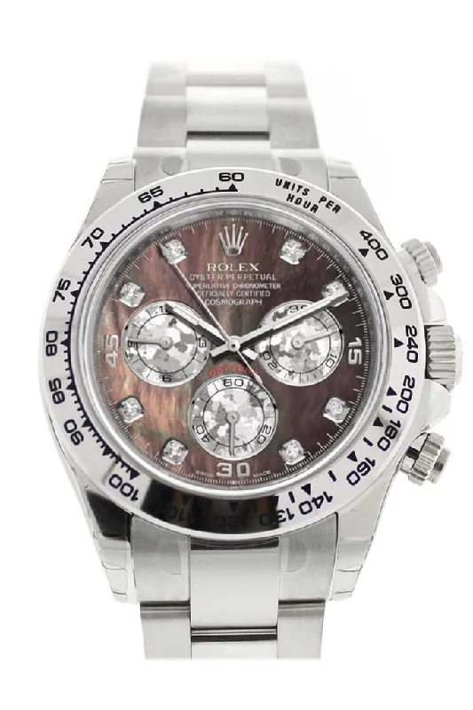 Rolex Cosmograph Daytona Black Mother of Pearl Diamond Dial White Gold Oyster Men's Watch 116509