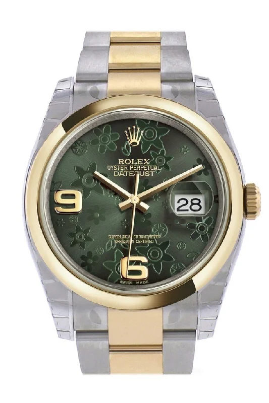 Rolex Datejust 36 Green floral motif Dial 18k Gold Two Tone Oyster Watch 116203