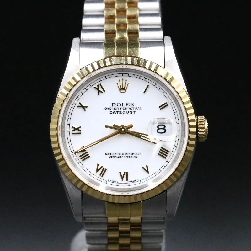 1994 Rolex 16233 Datejust 36mm White Roman Dial No Holes with Papers